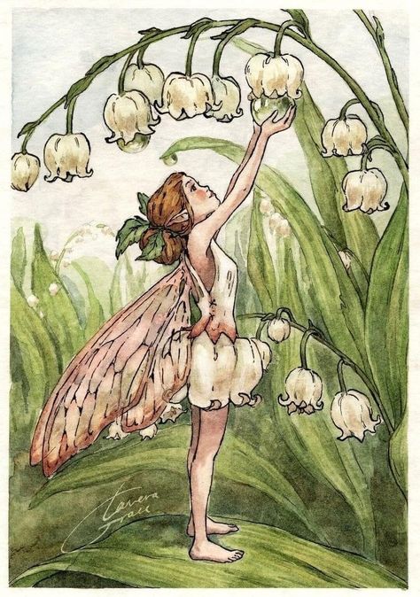 Garden Fairies Drawing, Fairy On Toadstool Drawing, Mini Fairy Drawing, Flower Fairies Illustration, Fairy Tale Inspiration, Fairy Vintage Art, Floral Art Reference, Fairy In Garden Drawing, Cute Mystical Creatures Drawings