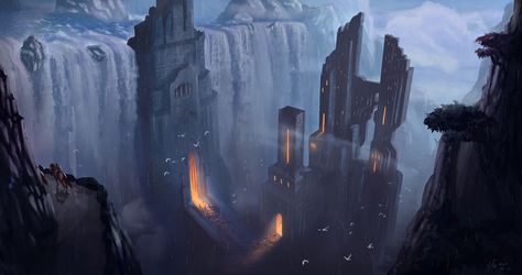 Temple Fantasy Art, Anime Places, Image Painting, World Of Fantasy, Fantasy Setting, Ancient Temples, Fantasy Concept Art, Environment Concept Art, Fantasy Illustration