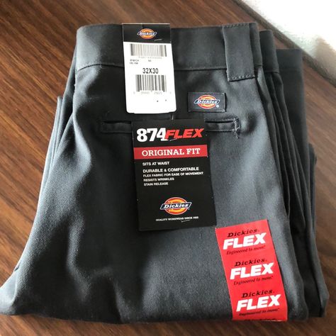 New With Tags- Dickies 874 Flex Pants In Dark Grey. 32x30 White Painters Pants, Dickies Painter Pants, Black Khaki Pants, Dickie Work Pants, Dickie Jeans, Straight Leg Khakis, Fake Life, Dickies 874, Mens Work Pants