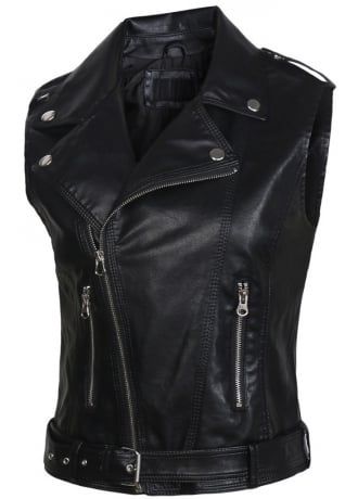 Faux Leather Cut-Off Biker Jacket | Attitude Clothing Vest Style Women, Sleeveless Vest Jacket, Leather Biker Vest, Sleeveless Waistcoat, Leather Waistcoat, Faux Leather Vest, Zipper Vest, Vest Waistcoat, Motorcycle Women