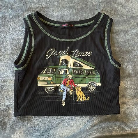 Romwe “Good Times” Cropped Graphic Tank Top Size Medium. Brand New, Only Worn Once To Try It On. I’m 5’9, 130 Lbs For Reference And It Was A Little Too Cropped For My Liking. In Great Condition Graphic Tee Crop Top, Apocalypse Au, 90s Crop Top, 2000s Tops, Y2k Crop Top, Sublimation Ideas, 130 Lbs, Back To School Outfits, Material Girls