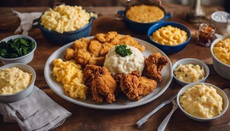 15 Mouthwatering Side Dishes to Serve With Southern Fried Chicken 🍗🤤 #southernfood #friedchicken #sidedishes What To Serve With Fried Chicken, Fried Chicken Meals Sides Dinners, Fried Chicken Meals Sides, Fried Chicken Dinner Ideas Sides, Sides For Fried Chicken, Buttery Cornbread, Fried Chicken Dinner, Classic Mashed Potatoes, Honey Cornbread