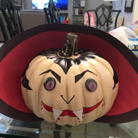 Painted Vampire Pumpkin, Pumpkin Vampire Painting, Dracula Painted Pumpkin, Vampire Pumpkin Painting, Dracula Pumpkin, Storybook Pumpkin, Pumpkin Vampire, Story Book Pumpkin, Vampire Pumpkin