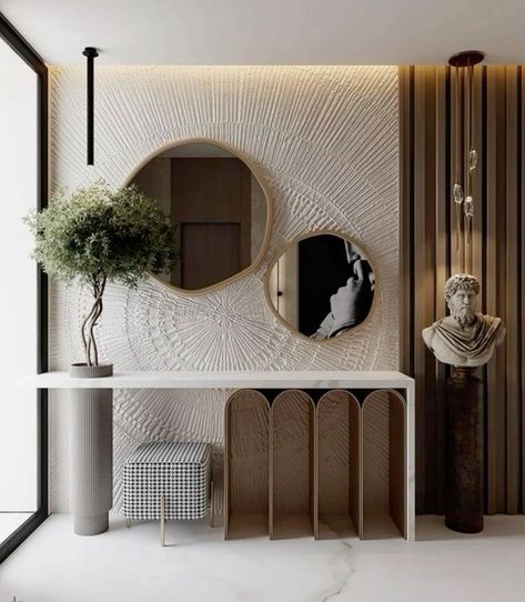 Enterance Wall Idea Modern, Entry Mirror Wall, Enterance Idea Modern, Modern Apartment Entrance, Antre Design, Cute Rooms, Casa Feng Shui, Foyer Console, Vstupná Hala