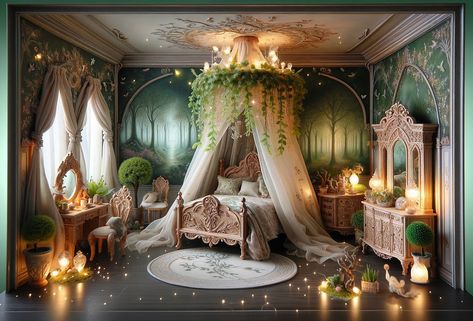 Dreams Enshrined in Miniature: An Elven Bedroom in the Heart of the Forest Rivendell Bedroom Ideas, Elven Bedroom, Bedroom Diorama, Tattoo Room, House Of Leaves, Houses In Mexico, Fantasy Furniture, The Whispers, Roof Terrace