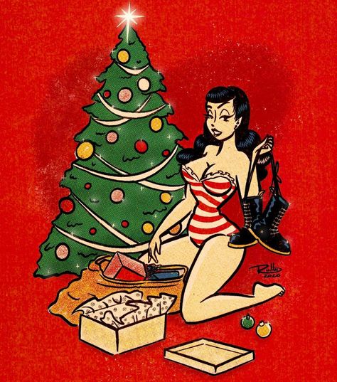 Vintage Humor Retro Funny, Rockabilly Art, Pin Up Drawings, Dark Christmas, Retro Horror, Vintage Comic Books, Vintage Horror, Christmas Drawing, Pin Up Art