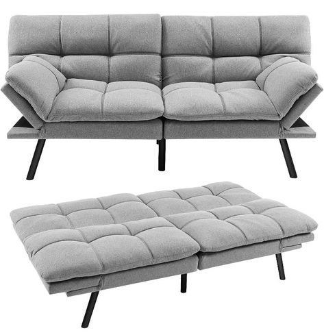 Classy couch/futon in grey, easy assembly and great price Grey Futon, Folding Couch, Loveseat Sofa Bed, Modern Futon, Sleeper Couch, Lounge Couch, Futon Couch, Faux Leather Sofa, Leather Sofa Bed