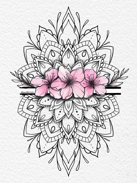 Cherry Blossom Mandala Tattoo, Mandala Tattoo Back, Lace Tattoo Design, Geometric Mandala Tattoo, Family Tattoo Designs, Tattoo Mandala, Geometric Mandala, Mandala Design Pattern, Blossom Tattoo