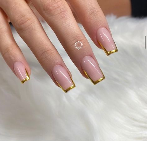 Nails With Gold Tips, Gold Tip Nails, Pink Coffin Nails, Nails With Gold, Pink Coffin, Gel Nail Art Designs, Gold Glitter Nails, Diva Nails, Simple Acrylic Nails