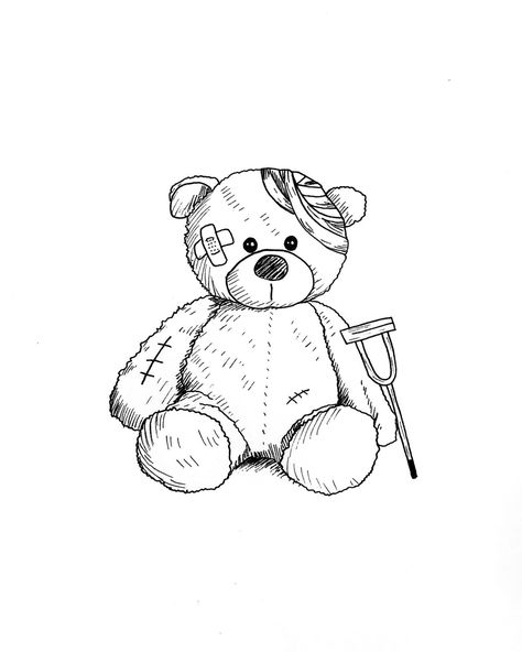 #inktober #injure #drawing #illustration #ink #teddybear #kids #toy #injured #sketch Teddy Bear Sketch, Colorful Sleeve Tattoos, Teddy Bear Drawing, Cute Bear Drawings, Cute Sketches, Dad Tattoos, Teddy Bear Toys, Bear Illustration, Gothic Dolls