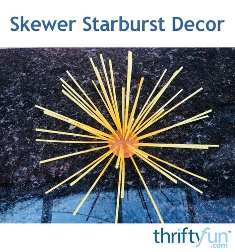 If you like starburst decor pieces, this project is for you. Gather together some wooden skewers, tin snips or heavy duty scissors, a Styrofoam ball, and both acrylic and spray paints and get started. The instructions for this DIY skewer starburst can be found on this page. Wooden Skewers Crafts, Starburst Decor, Skewer Crafts, How To Make Metal, Wooden Skewers, Tin Snips, Gather Together, Spray Paints, Color Spray