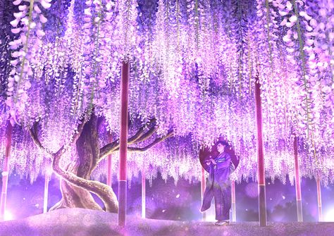 Like it. Follow me please♥  Follow chéo nha Wallpaper Abyss Blossom Tree, Wisteria, Purple Flowers, Demon Slayer, Shower Curtain, Blossom, Wattpad, Shower, Purple