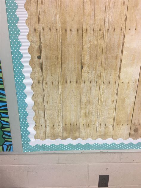 spice up your bulletin boards by layering borders Wood Grain Bulletin Board Ideas, Shiplap Classroom Bulletin Board, Bulletin Board Borders Layered, Double Bulletin Board Border, Wood Bulletin Board Ideas Classroom, Teal Bulletin Board Ideas, Shiplap Bulletin Board Ideas, How To Layer Bulletin Board Border, Layer Bulletin Board Border