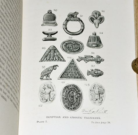 Egyptian and Gnostic Talismans - Illustration taken from an early 1922 printing of " The Book of Talismans, Amulets and Zodiacal Gems". Full-page illustrations are scattered throughout the text showing talismans, amulets and symbolism from ancient cultures around the world. Runes Sigils, Cosmic Library, Ancient Talisman, Ancient Scripts, Spiritual Books, Cultures Around The World, Occult Science, Illustration Book, The Secret Book