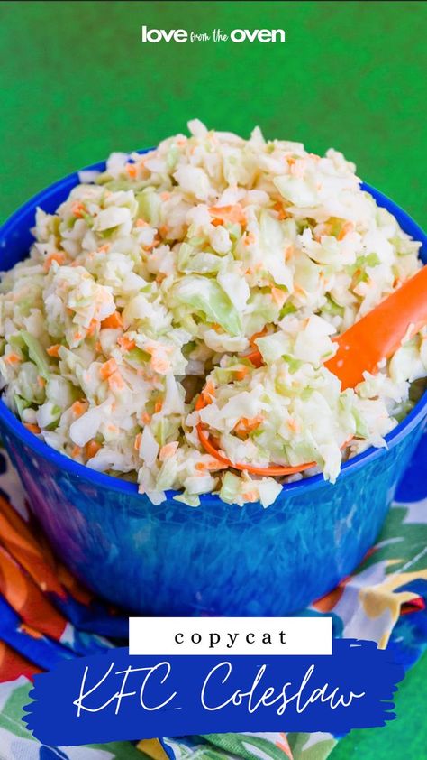 Learn how to make it at home with this KFC Coleslaw Copycat Recipe! Just like the delicious coleslaw served at your favorite fried chicken restaurant! Kentucky Fried Chicken Coleslaw, Copycat Kfc Coleslaw, Chicken Coleslaw, Coleslaw Dressing Recipe, Kfc Inspired Recipes, Copycat Kfc, Kfc Coleslaw Recipe, Cabbage And Carrots, Fried Chicken Restaurant