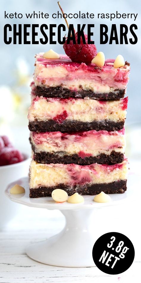 Keto Raspberry Chocolate Desserts, Keto Valentines Day Dessert, Keto White Chocolate Cheesecake, Keto Strawberry Cheesecake Bars, Sugar Free Raspberry Desserts, Keto Valentine Desserts, Keto Bars Recipe, Keto Cheesecake Bars, Keto Raspberry Cheesecake