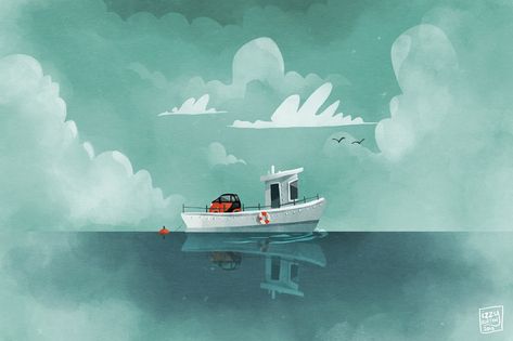 Izzy Burton, Boat On Sea, Captain Ship, Mural Kids Room, Rainy Clouds, Vfx Animation, Tiny Boat, Funny Stick Figures, Boat Illustration