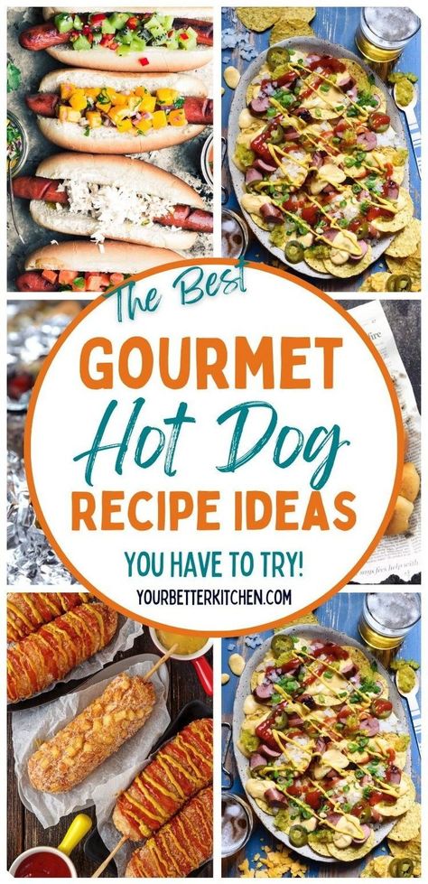 These 21 Gourmet Hot Dog Recipe Ideas offer an elevated take on a classic. These easy, unique recipes mix bacon, cheese, and chili for a gourmet feast. Perfect for quick dinners or creative party ideas, make your next meal simple yet unforgettable. Recipes With Hot Dogs, Hod Dog, Hot Dog Recipe, Hot Dog Pizza, Grilling Hot Dogs, Gourmet Hot Dogs, Hot Dog Toppings, Creative Party Ideas, Quick Dinners