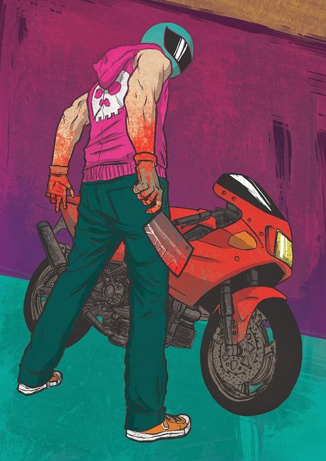 Hotline Miami Art, Hotline Miami, Miami Girls, Motorcycle Gang, Neon Noir, Ninja Girl, Biker Art, Miami Art, Reference Pictures