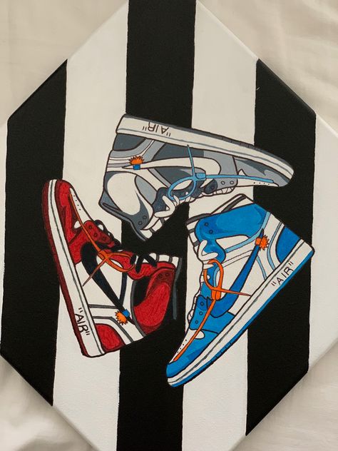 Jordan 1 Painting Canvas, Sneaker Painting Canvases, Jordan Canvas Painting, Basketball Painting Ideas, Paintings For Men, Basketball Canvas Painting, Canvas Painting Patterns, Nike Drawing, Jordan Painting