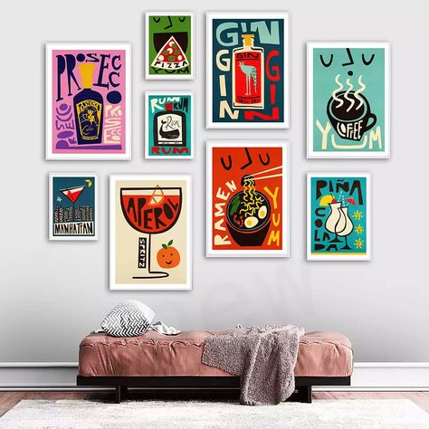 Indie Cartoon, Wall Decoration Pictures, Gallary Wall, Food Posters, Decoration Pictures, Inspo Art, Cartoon Fruit, Frame Picture, Club Bar