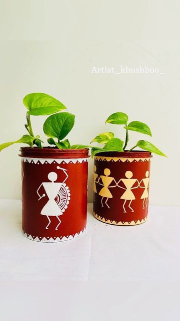 Pot Painting Ideas, Pista Shell Crafts, Ice Cream Stick Craft, Wall Hanging Ideas, Warli Art, Instagram Wall, Pot Painting, Hanging Ideas, Clay Wall Art