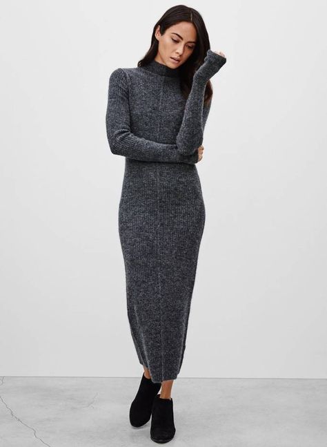 Grey Dress Outfit, Knitted Dress Outfit, Grey Knit Dress, Skirts Outfits, Fall Maxi, Sweater Dress Outfit, Long Knitted Dress, Maxi Dresses Fall, Winter Dress Outfits