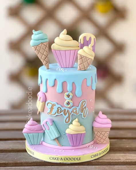 📸 cakeadoodle.qa Kids Birthday Treats, Doodle Cake, Sweet Birthday Cake, Candyland Cake, Minion Birthday Cake, Barbie Birthday Cake, Ice Cream Birthday Cake, Candy Birthday Party, Ice Cream Birthday Party