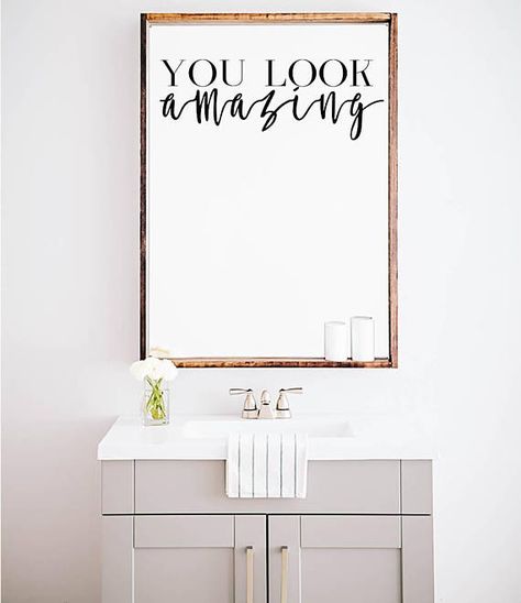 Mirror Motivation, Guest Restroom, Wall Decal Bathroom, Painted Mirrors, Clean Walls, Bathroom Wall Decals, Mirror Quotes, Mirror Aesthetic, Mirror Decal