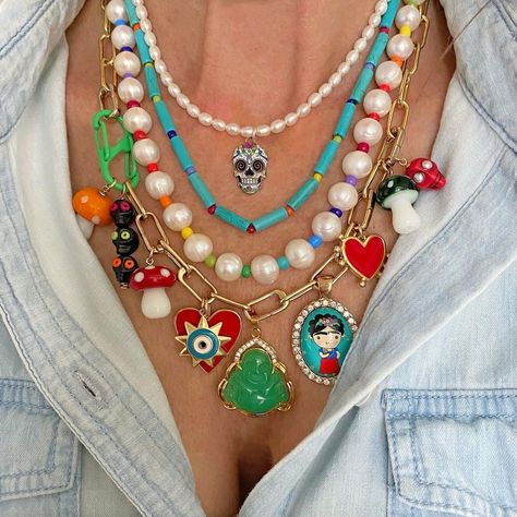 WinterLemon Jewelry on Instagram: “Happy Monday- Here’s a playful neck ❤️💀🍄 to start the week off on a bright note - wishing you a week full of sunshine and successes! 🌞 🌞 🌞…” Fun Beaded Necklaces, Diy Bracelets Video, Funky Necklace, Jewelry Accessories Ideas, Dope Jewelry, Funky Jewelry, Exquisite Jewelry, Jewelry Projects, Diy Necklace