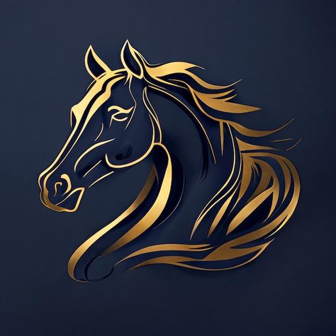 Horse logo gold color on a dark blue bac... | Premium Photo #Freepik #photo #horse-logo #horse-head #stallion #running-horse Logo Cheval, Horses Logo, Horse Head Logo, Photo Horse, Horse Background, Logo Horse, Horse Stencil, Horse Logo Design, Wood Carving Art Sculpture