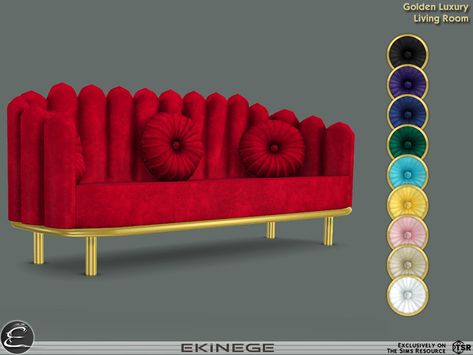 Sims 4 Sofa Bed, Rich Sofa, Golden Sofas, Sims 4 Cc Furniture Living Rooms, Sims 4 Beds, Luxury Couch, Room Clutter, Golden Furniture, Luxury Sofa Living Room