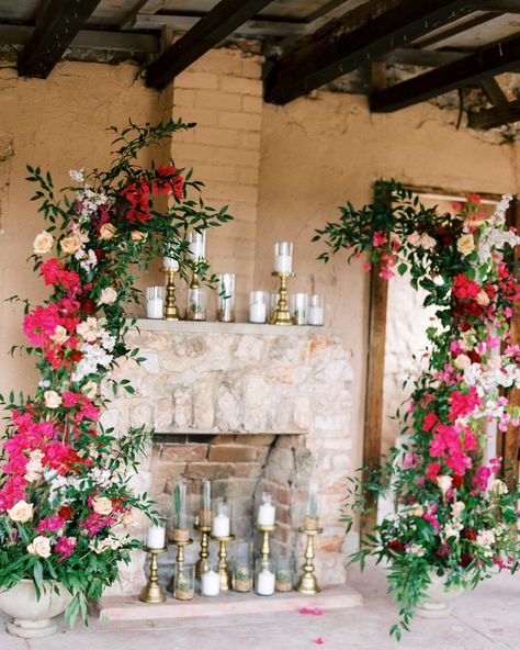 Bougainvillea Wedding, Hanging Centerpiece, Ceremony Arrangement, Magenta Wedding, Desert Chic, Floral Chair, Ceremony Chairs, Rustic Wedding Venues, Ceremony Inspiration