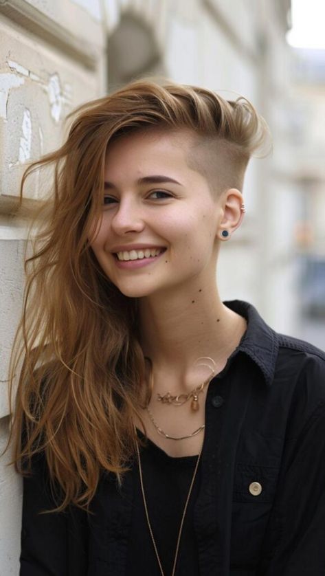 Embrace your wild side with 20 different hairstyles showcasing long hair with shaved sides. This combination is all about expressing creativity and daring style choices. Undercut Haircut Women, Long Hair With Shaved Sides, Hair With Shaved Sides, Short Hair Shaved Sides, Asymetrical Haircut, Long Hair Shaved Sides, Fade Haircut Women, Long Hair Ideas, Weird Haircuts