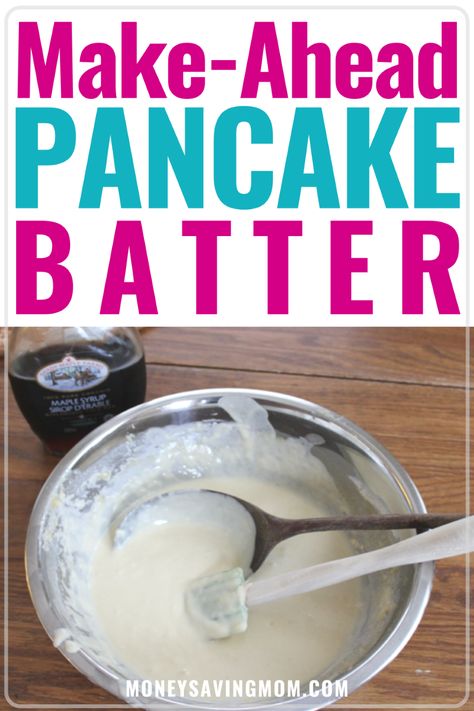 Here is an easy way to make breakfast the night before so its super easy to cook the next morning!  Use this make-ahead pancake batter!  #pancakerecipe #pancakes #makeaheadmeals Make Ahead Pancake Mix Recipe, Make Ahead Pancake Batter, Make Ahead Pancakes, Camping Pancakes, Easy Pancake Batter, Pancake Batter Recipe, Pancake Mix Recipe, Batter Recipe, Griddle Cooking