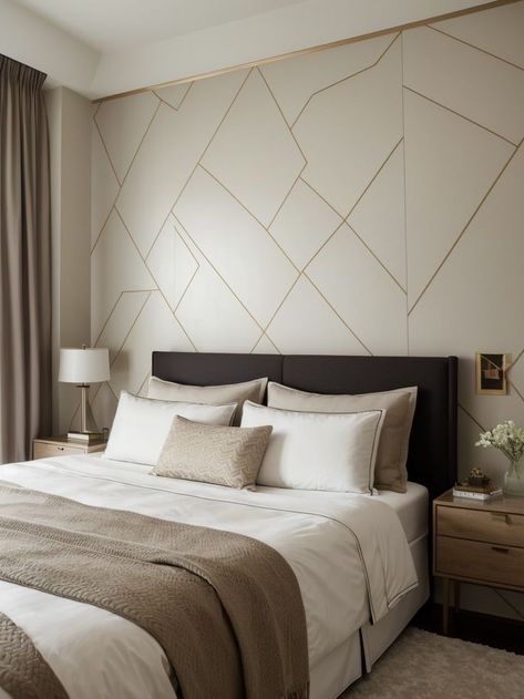 Add a touch of elegance to your bedroom by incorporating accent wall paneling. Pair it with sleek, modern furniture and geometric patterned bedding for a chic and contemporary look. Accent Wall Paneling, Patterned Bedding, Wall Paneling, Accent Wall, Modern Furniture, Sleek, Bedroom, Bed, Wall