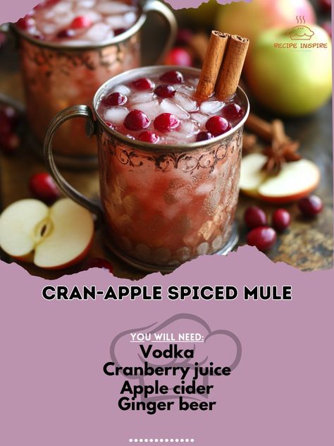 Apple Mule, Autumn Beverages, Cranberry Moscow Mule, Cranberry Juice And Vodka, Vodka Cranberry, Apple Cranberry, 2024 Wedding, Alcohol Drink Recipes, Spiced Apples