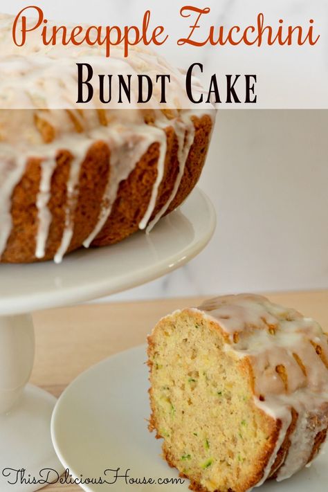 Pineapple Zucchini Bundt Cake is super moist and so delicious! Don’t miss this easy recipe that uses grated zucchini, canned pineapple, and features a tasty and simple pineapple butter glaze. #pineapplezucchinicake #zucchinipineapplebundtcake Zucchini Bundt Cake, Cake With Pineapple, Cake Pineapple, Zucchini Recipes Dessert, Pineapple Glaze, Fresh Zucchini, Zucchini Cake, Zucchini Bread Recipes, Crinkle Cookies