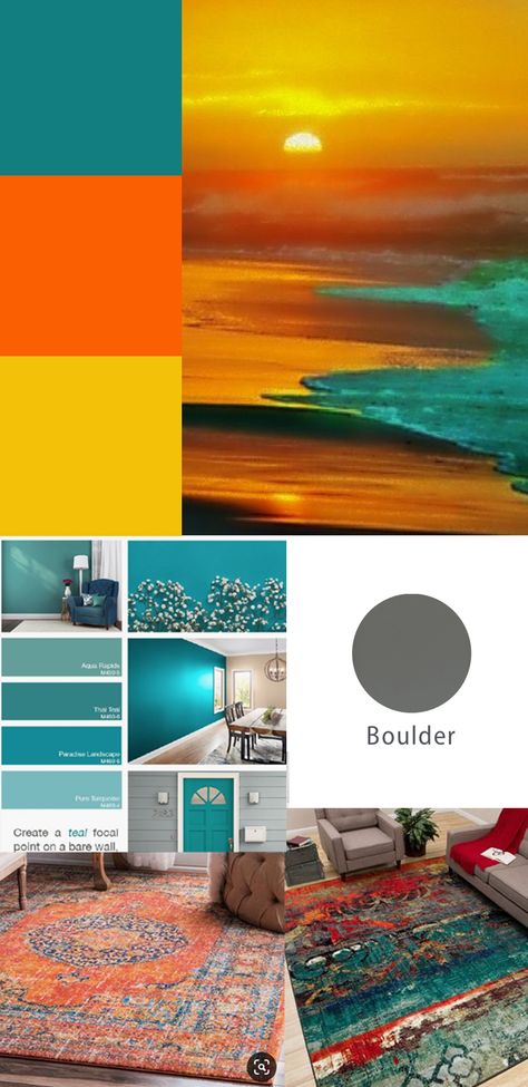 Orange And Turquoise Bedroom, Blue Orange Yellow Color Palette, Turquoise And Orange Living Room, Orange And Teal Bedroom, Turquoise Color Combinations, Executive Dashboard, Turquoise Color Scheme, Style Tips And Tricks, Turquoise Color Palette