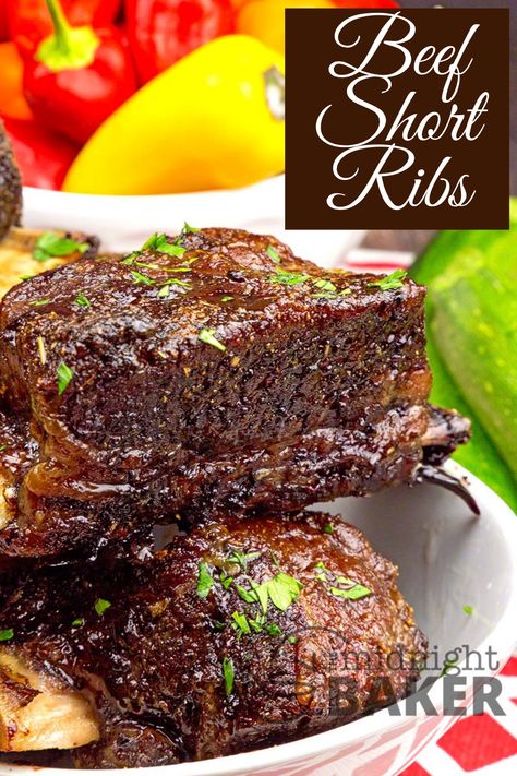 Slow Roasted Beef Short Ribs are perfect for Memorial Day or Father's day dinner Oven Roasted Beef Short Ribs, Beef Short Rib Recipes Oven, Beef Ribs In Oven, Beef Short Ribs Oven, Short Ribs In Oven, Best Short Rib Recipe, Slow Cooker Beef Short Ribs, Short Rib Recipes Oven, Slow Roasted Beef