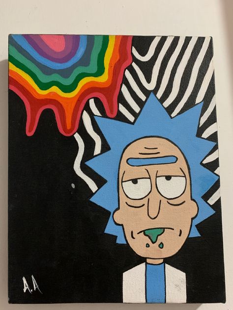 Rick And Morty Paintings, Rick And Morty Canvas Painting, Painting Rick And Morty, Rick Y Morty, Cartoon Painting, Canvas Painting Designs, Painting Designs, Diy Canvas Art Painting, Draw On Photos