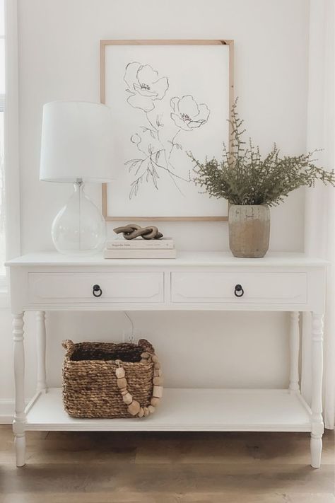 White Console Table, Console Table Styling, Colour Hallway, Console Table Decorating, Entryway Table Decor, Table Decor Living Room, Hallway Ideas Colour, Hallway Ideas Entrance, Hallway Ideas Entrance Narrow