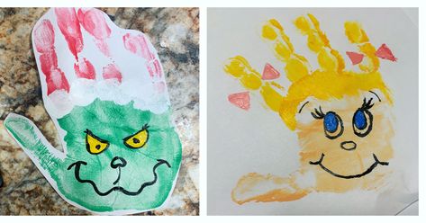 The Grinch Handprint, Grinch Hand Ornament, The Grinch Art Projects For Kids, Grinch Art Projects For Kids, Grinch Crafts Preschool, Grinch Handprint Craft, The Grinch And Cindy Lou, Grinch Handprint, Grinch And Cindy Lou