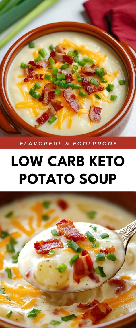 Image for Low Carb Keto Potato Soup Keto Blended Soups, Keto Dinner Soup Recipes, Low Carb Creamy Soup, Keto Baked Potato Soup, Keto Gnocchi Soup, Low Carb Soup With Ground Beef, Basic Potato Soup, Keto Potato Soup, Keto Soups Recipes