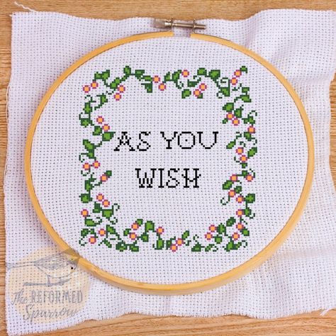 6 ‘As You Wish’ Princess Bride Hoop Art Patterns … | KnitHacker Cross Stitch Patterns Borders Design, This Too Shall Pass Cross Stitch, Cross Stitch Princess Bride, Romantic Cross Stitch Pattern, The Princess Bride Cross Stitch, Bridgerton Cross Stitch Patterns, Pride And Prejudice Cross Stitch, Princess Bride Cross Stitch, Lotr Cross Stitch