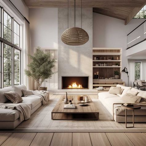 How the Industrial Hamptons Style Can Transform Your Home • 333+ Images • [ArtFacade] Large Living Room Layout, Sustainable Living Room, Styl Hampton, Style Salon, Bg Design, Living Room Design Inspiration, Home Fireplace, Hamptons Style, Livingroom Layout