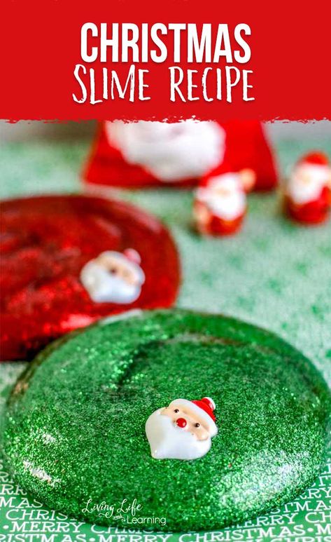 Need an activity to distract the kids before Christmas? Our Christmas slime recipe is sure to entertain and occupy your kids, and it's so easy to make! #slime #slimerecipe #Christmas #messyplay #science #livinglifeandlearning Diy Christmas Slime, Easy Slime Recipes, Christmas Slime, Christmas Books For Kids, Christmas Science, Easy Slime Recipe, Kids Christmas Crafts, Diy Slime Recipe, Slime Recipes