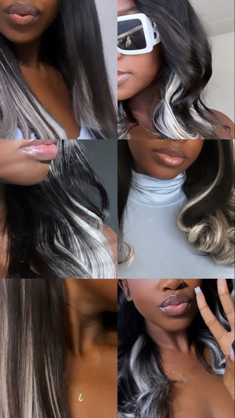 Black And White Hairstyles Black Women, Black And White Hair Black Women, 613 Highlights On Black Hair, Black It Girl Aesthetic, Blond Highlight Wig, Black It Girl, Ice Blonde Highlights, Blond Highlight, Highlights Blond