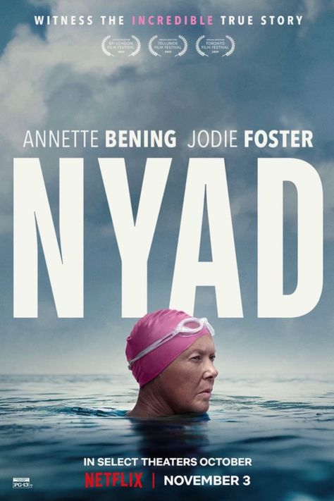 NYAD (2023)Drama MOVIE POSTER- At the age of 60, and 30 years after giving up long-distance swimming for a prominent career as a sports journalist, Diana Nyad (Annette Bening) becomes obsessed with accomplishing the feat that has always eluded her: the nearly 180-kilometer swim from Cuba to Florida, known as "the Everest of swimming." Determined to be the first person to make the swim without the protection of a shark cage. IN THEATERS NOW. Diana Nyad, Annette Bening, Jodie Foster, Movie Poster, Cuba, Drama, Florida, Film