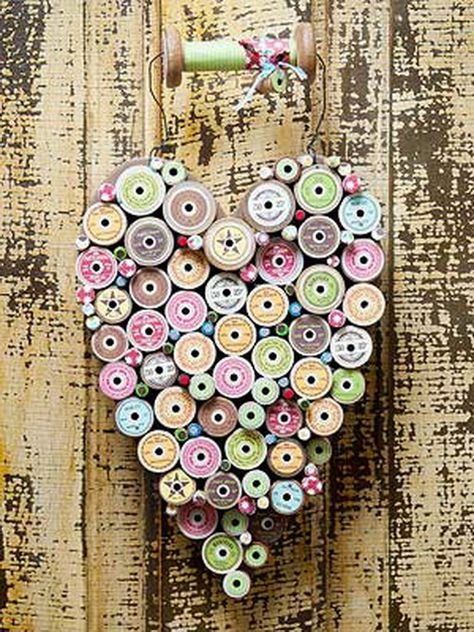 wooden spool craft ideas | Handcrafted Valentine's Day Decorations | Family Holiday Wooden Spool Crafts, Spool Crafts, Repurposed Art, Wood Spool, Wooden Spool, Wooden Spools, My Funny Valentine, Heart Crafts, Thread Spools